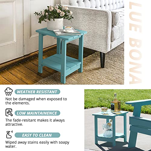 Lue Bona Adirondack Outdoor Side Table, 2-Tier Blue Turquoise Poly Patio End Table Weather Resistant, Morden Side Table For Patio, Pool, Porch #TOP4