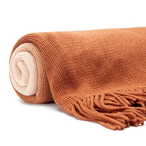 Chanasya Gradual Gradient Ombre Super Soft Acrylic Throw Blanket With Tassels - Warm Cozy Lightweight Fluffy Woven Blanket For Bed Sofa Chair Couch Living Bed Room Brown Blanket (50X65 Inches) Caramel #TOP6