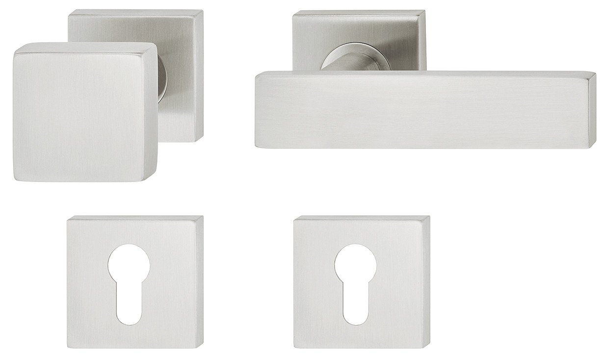 JUVA Pomo para puerta cuadrado de acero inoxidable para puertas de habitaciones | LDH 2187 | Juego de cambio a la izquierda | Acero inoxidable cepillado mate | 1 pomo cuadrado