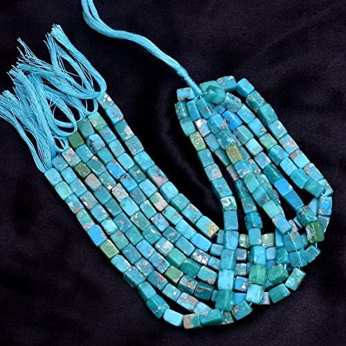 Miniatura 3 de Cuentas cuboides de piedra turquesa natural de 0.236 in a 0.276 in | Hilo de 8 pulgadas | Cubo de piedras preciosas semipreciosas azul Arizona para