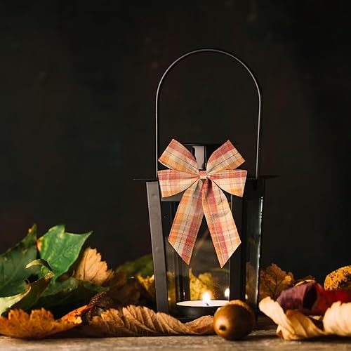 Miniatura 10 de 2 rollos de cintas de tela de otoño, decoración de Acción de Gracias, cintas de arpillera a cuadros negros y blancos para Acción de Gracias,