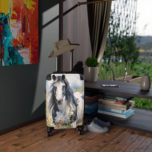 Hardside Suitcase with Horse Painting Print, Telescopic Handle, Removable Lining, Carry-On, Medium, and Large with Extension (Black & White Horse, Small (Carry-On))4