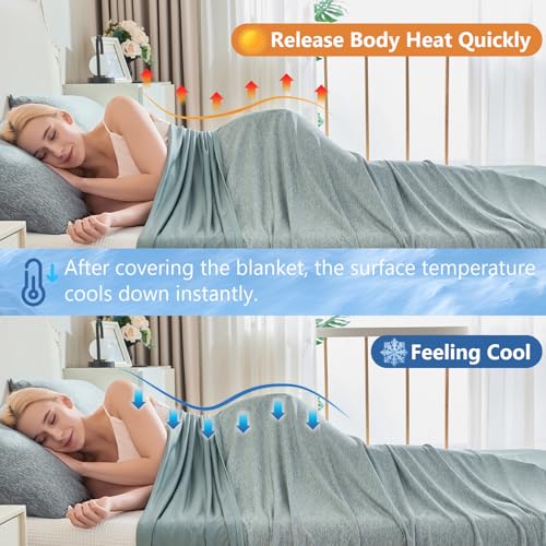 Image of CHOSHOME Cooling Blanket for Hot Sleepers - Summer Blanket Thin Soft Lightweight Breathable Double Side Enhanced Cooling for Hot Flashes, Night Sweats, Bed, Couch (Green, 50 x 70 inches)