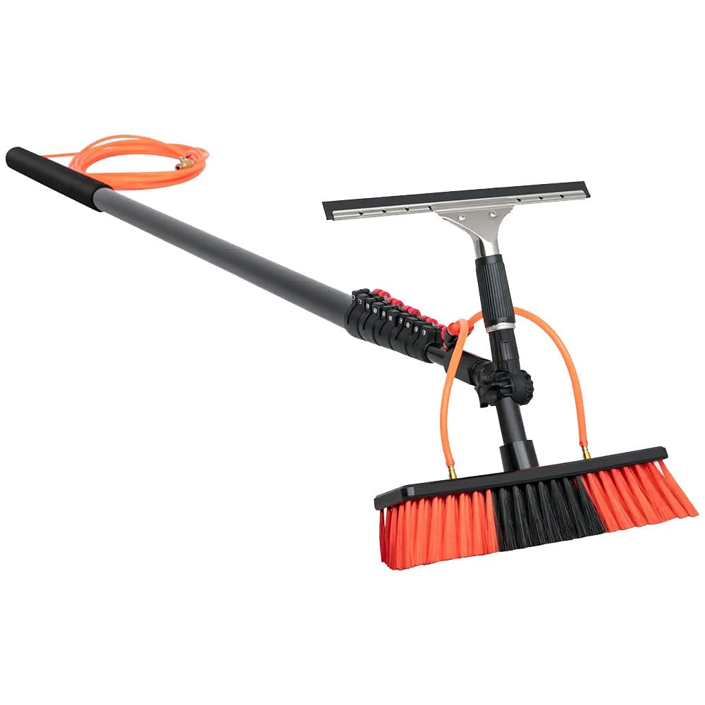 Múltiples tamaños, Cepillo de Agua con Boquilla, para Limpieza de Ventanas y Paneles solares, Herramienta de Limpieza de Ventanas para Exteriores, con raspador, Cabezal de Cepillo Giratorio,