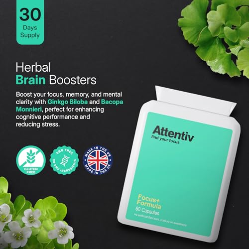 Attentiv Focus+ Formula | Advanced Brain Supplement for Focus, Memory, Energy & Cognitive Clarity | Vitamins D, C, B12, Magnesium, Zinc | Ginkgo Biloba, Bacopa Monnieri, L-Theanine | 60 Capsules - Image 6