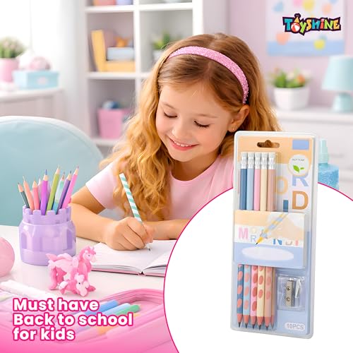 Image of Toyshine HB Pencil Set with Erasers on Top | Pack of 10 Round Hole Groove Grip Pencils with Sharpene & Pencil Cap | Comfortable Writing School Stationery for Kids & Students - B