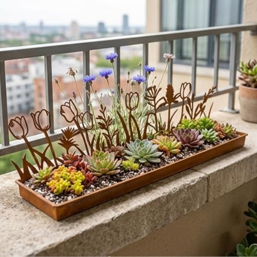 Caja para plantas de metal rectangular para decorar terrazas y salones 8