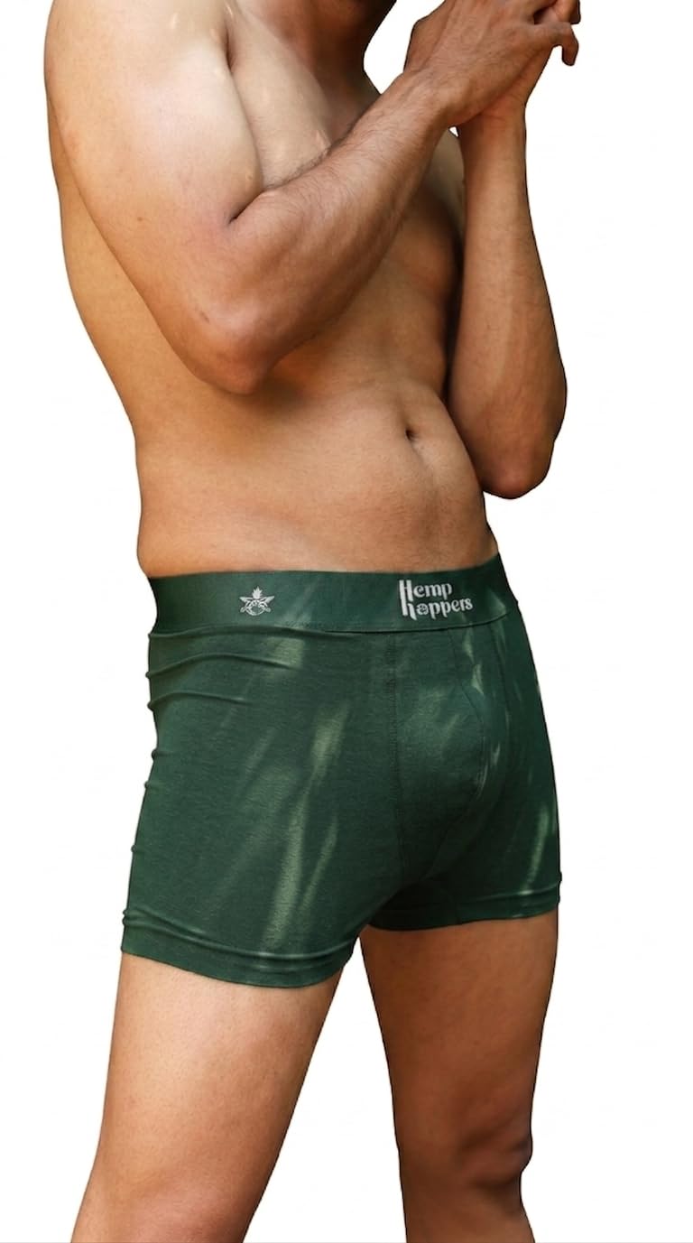 Men Regular Fit Trunk Underwear Breathable Soft Fabric Antibacterial Thermoregulating UV Resistant No Ride Up No Dig Waistband Hemp Cotton Blend Comfortable Fit_Green-picture-16