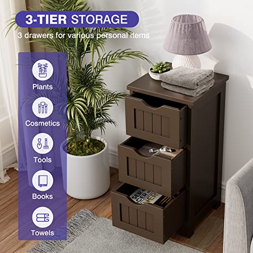 Tangkula Bathroom Floor Cabinet, 3 Drawers Wooden Storage, Modern Side Table, Home Office Organizer (3 Drawers, Coffee) - Image 6
