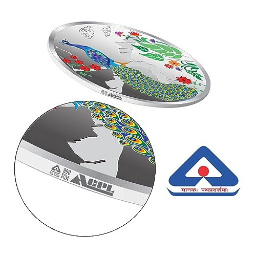 Image of Precious Moments Peacock Rangoli Silver Coin 10 Gram | 20 Gram | 50 Gram | 100 Gram BIS Hallmarked 999 Purity with Gift Box by ACPL