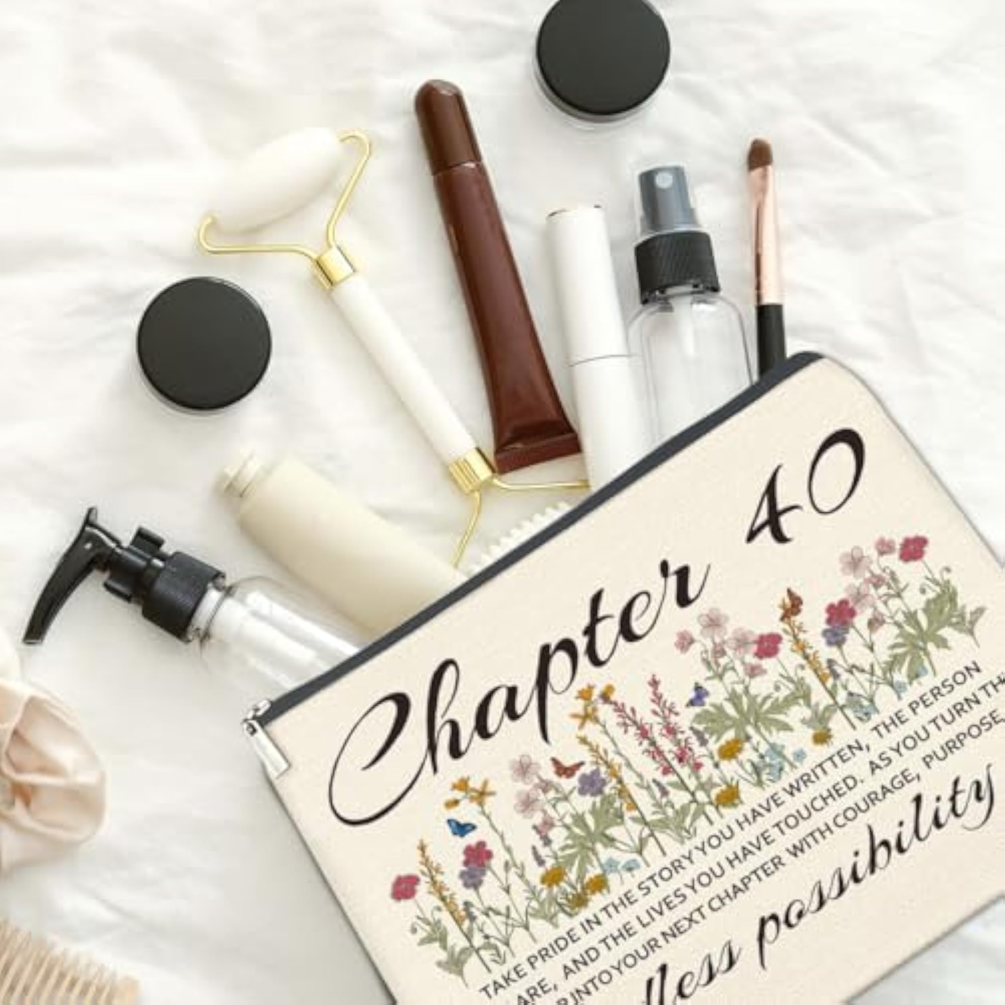 40th Birthday Floral Cosmetic Bag for Women