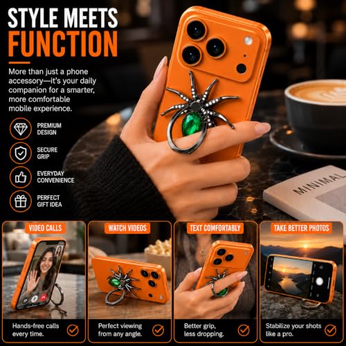 Image of Mizi Spider Phone Ring Holder Stand, 360 Rotating & 180 Flip Finger Grip Kickstand with 3M Adhesive, Zinc Alloy Rhinestone Phone Ring Holder for iPhone, Samsung & All Smartphones - Green