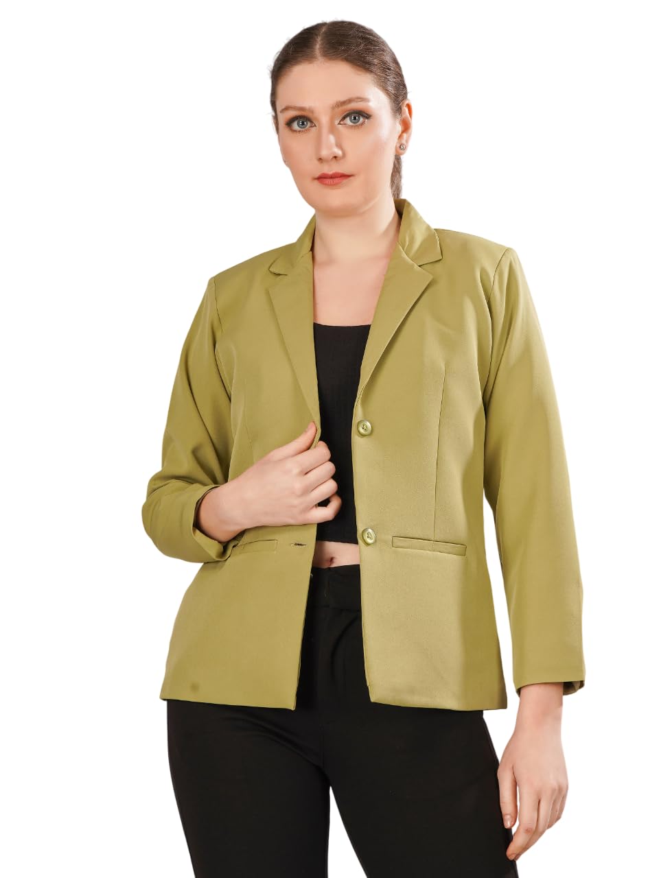 modny Women's Formal Cotton Blazer | Single-Breasted, Button Closure, Long Sleeves Blazer for Girls | Professional Outfit for Office & Meetings-picture-28