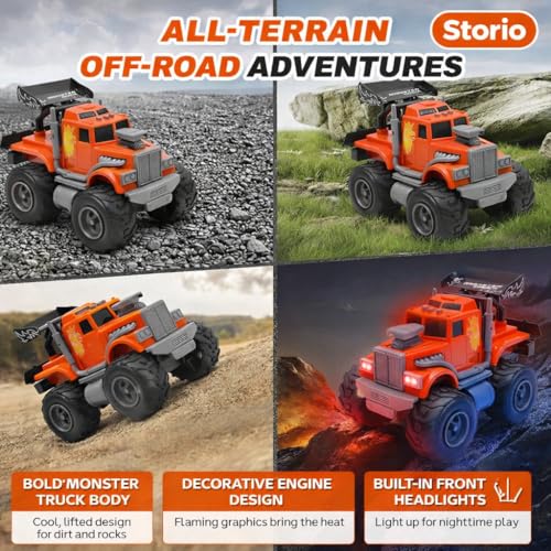 Image of Storio Monster Truck City Service Friction Car Toy | Push & Go Monster Truck with Lights & Sounds | Battery-Free Toy Vehicle for Kids Boys & Girls | Random Colour