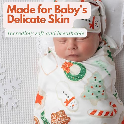 Image of Newborn Swaddle Blanket Set, Headband and Beanie