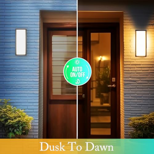 Image of 14in LED Dusk to Dawn Outdoor Wall Light Fixtures,2 Pack | 18 /20 /22W,LED,3CCT,IP65 Waterproof,Rustproof,Porch Light,Front Door,Exterior Sconces,Rectangular Wall Mount,Easy Installation