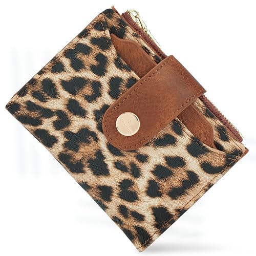 Image of Small Womens Wallet,Bifold Leather Wallet for Women RFID Card Holder Ladies Compact Pocket Wallet for Crossbody Bag (Leopard)
