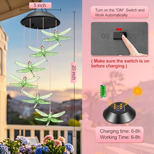 Birthday Gifts for Mom Grandma Wife, Winzwon Solar Lights Outdoor Wind Chimes for Outside Garden Yard Patio Porch Deck Hanging Decor Dragonfly Gifts for Women Her Easter Mothers Day