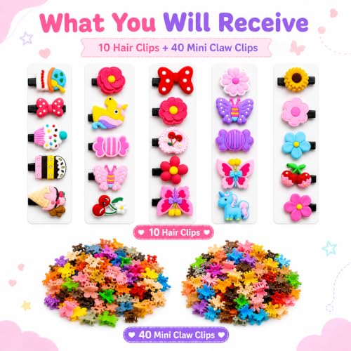 Image of 50 Pcs Hair Accessories for Kids Girls | 40 Mini Claw Clips & 10 Cute Baby Hair Clips Combo | Hair Accessories for Baby Girl | Kids Hair Clips Set for Daily Wear | Mixed Designs