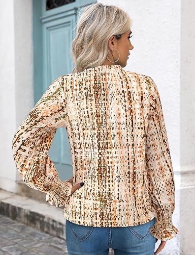 MASCOMODA Womens V Neck Floral Long Sleeve Tops 2025 Summer Casual Loose Puff Sleeve Chiffon Boho Work Blouse Dressy T Shirts