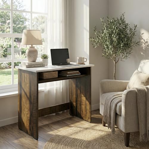 Image of Core Compact Study Table with Under-Desk Storage Shelf | Engineered Wood Dual-Tone Desk for Students & Home Office | Laptop Workstation | 80x45x76.5cm | Dark Walnut & White