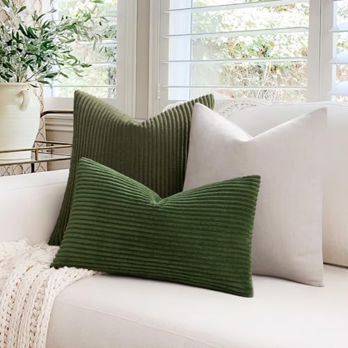MIULEE Set of 2 Striped Corduroy Cushion Covers Soft Throw Pillow Case Sham Home for Sofa Couch/Bedroom Decorative Fluffy Large Pillowcases 60x60cm Matcha Green - Image 4