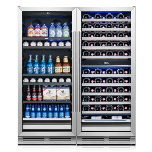 Yeego 48 Inch Wine and Beverage Refrigerator (2 x 24 Units), 238 Can and 89 Bottle Fridge with Lock, 40-65℉ Built-in Beer Fridge with Glass Door, Beverage Refrigerator for Home, Office, Bar