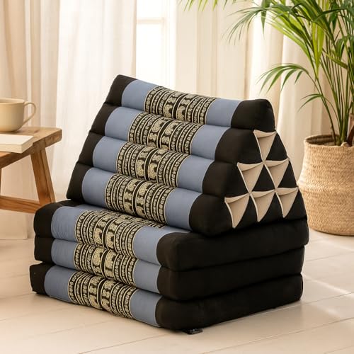 Image of Leewadee - Comfortable Japanese Floor Mattress - Thai Floor Bed with Triangle Cushion - Futon Mattress - Thai Massage Mat, 67 x 21 inches, Blue, Kapok Filling