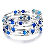 BULINLIN Wrap Bangle Rose Bead Bracelet - Beaded Bracelet with Natural Agate Stone Gifts For Women G