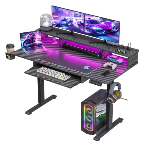 Electric Gaming Desk with Keyboard Tray,Monitor Stand,USB Charging Port