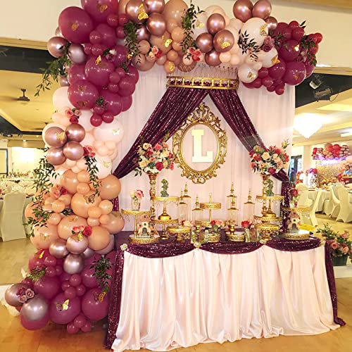 Image of Burgundy Sequin Backdrop Curtains,2 Panels 2FTx8FT Burgundy Curtain Backdrop Glitter Party Decorations Background Drapes for Wedding Birthday Anniversary Graduation Photo Booth Decor
