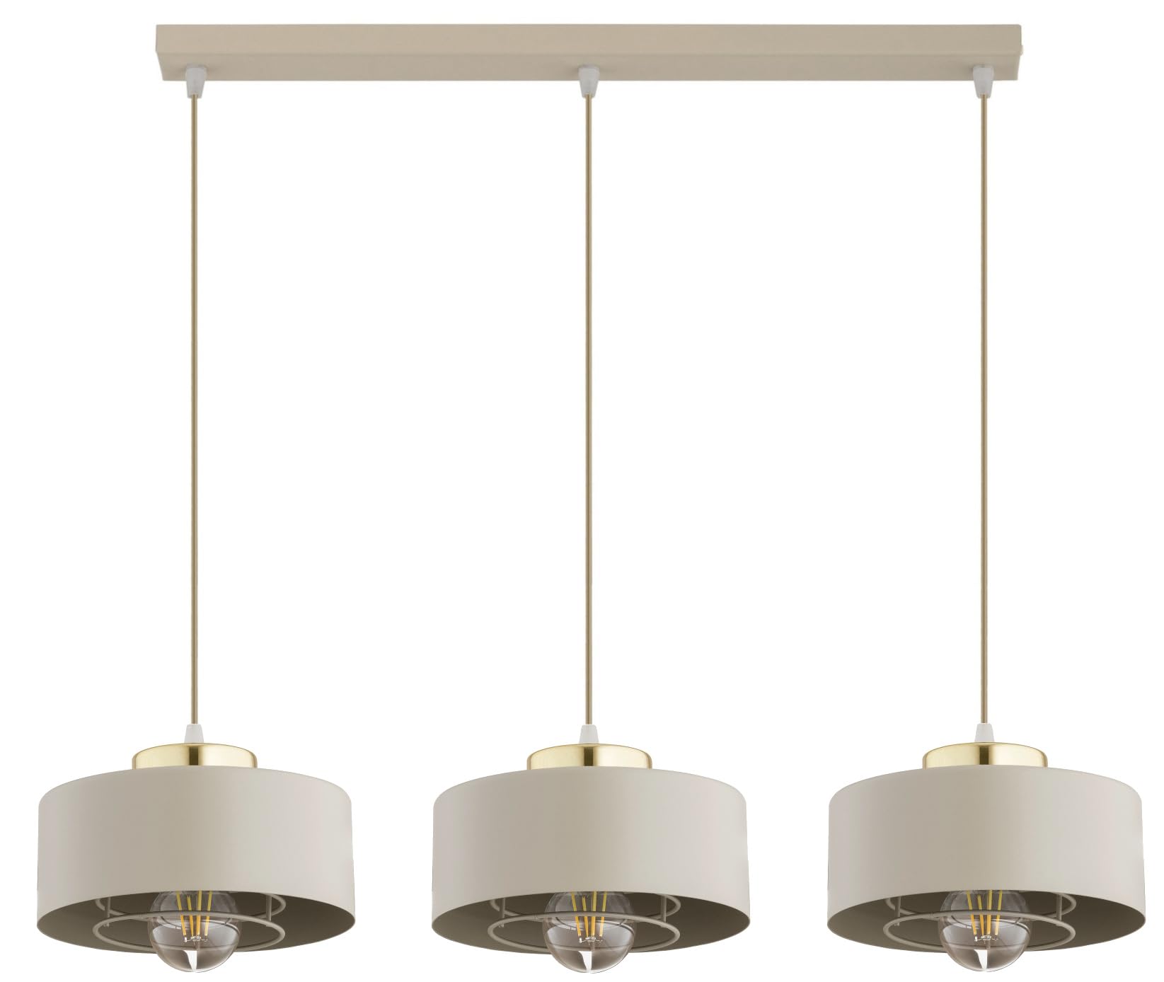 Pendelleuchte 3-flammig aus Metall in Beige, höhenverstellbar | E27 Fassung | LED geeignet | Hängelampe für Wohnzimmer, Esszimmer, Küche, Büro oder Schlafzimmer