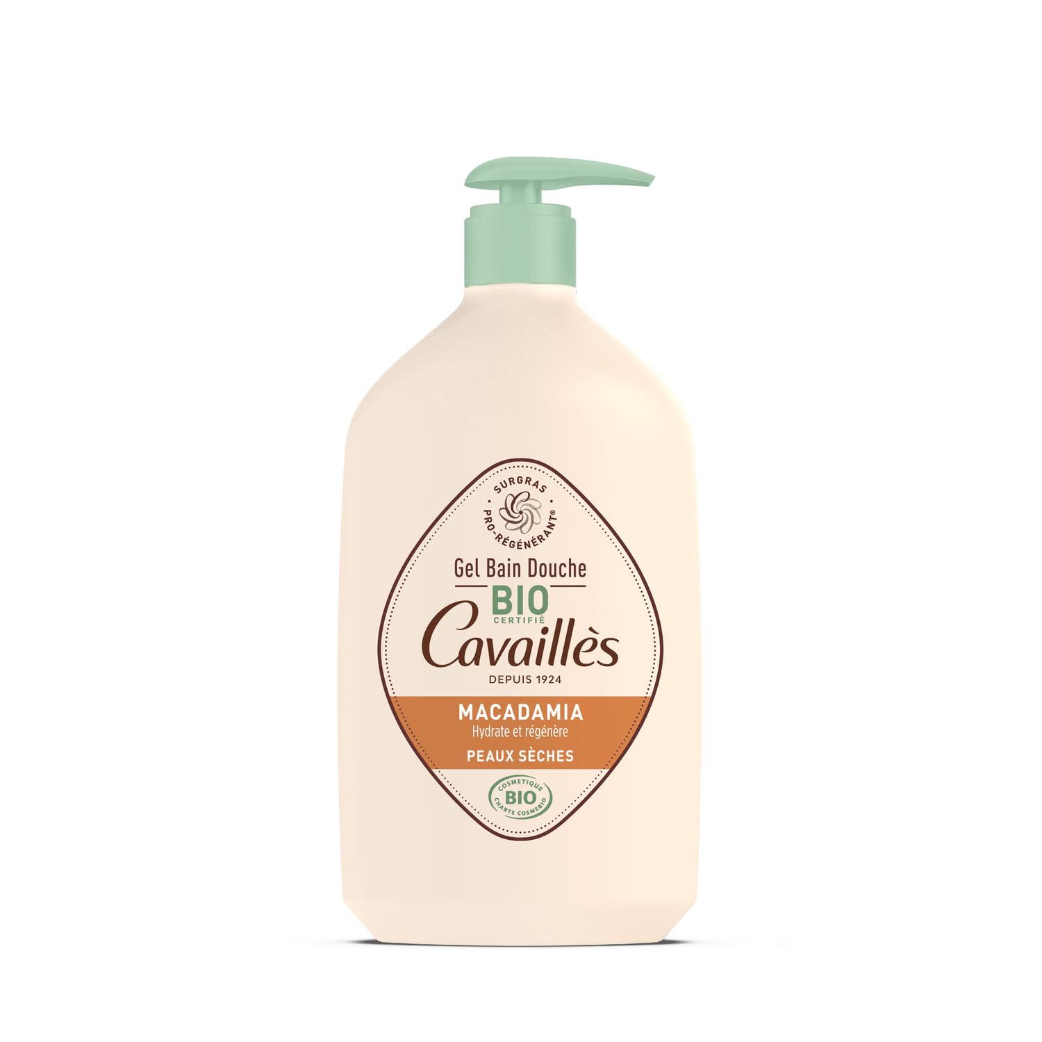 Hydratation durable pour toute la famille avec ROGE CAVAILLES Gel douche surgras pro-régénérant bio à l'huile de macadamia, format 1L - Lot de 2