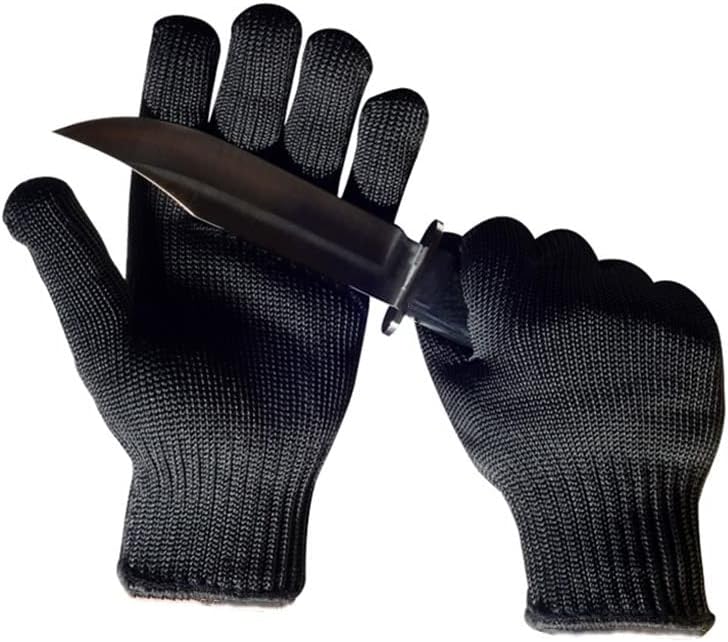 Black Level 5 Anti-cut Glove Safety Cut Proof Stab Resistant Wire Metal Work Gloves Garden Kitchen Household Safety Gloves (Color : black, Size : Large)