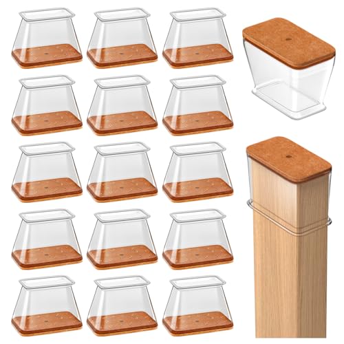 16 Piezas Protector Patas Sillas Rectangular, Fieltro Sillas Patas, Almohadillas para Patas de Silla, Antideslizante, Protege Los Suelos Reduce El Ruído(Fit Longitud 28-38mm, Ancho 19-25mm)
