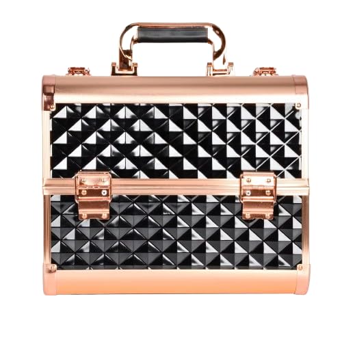 Image of Adson Professional Makeup Box Cosmetics Case Jewelry Organiser Vanity Make Up Storage Box Beauty Train Case Lockable with Keys (Metallic Rose Gold)