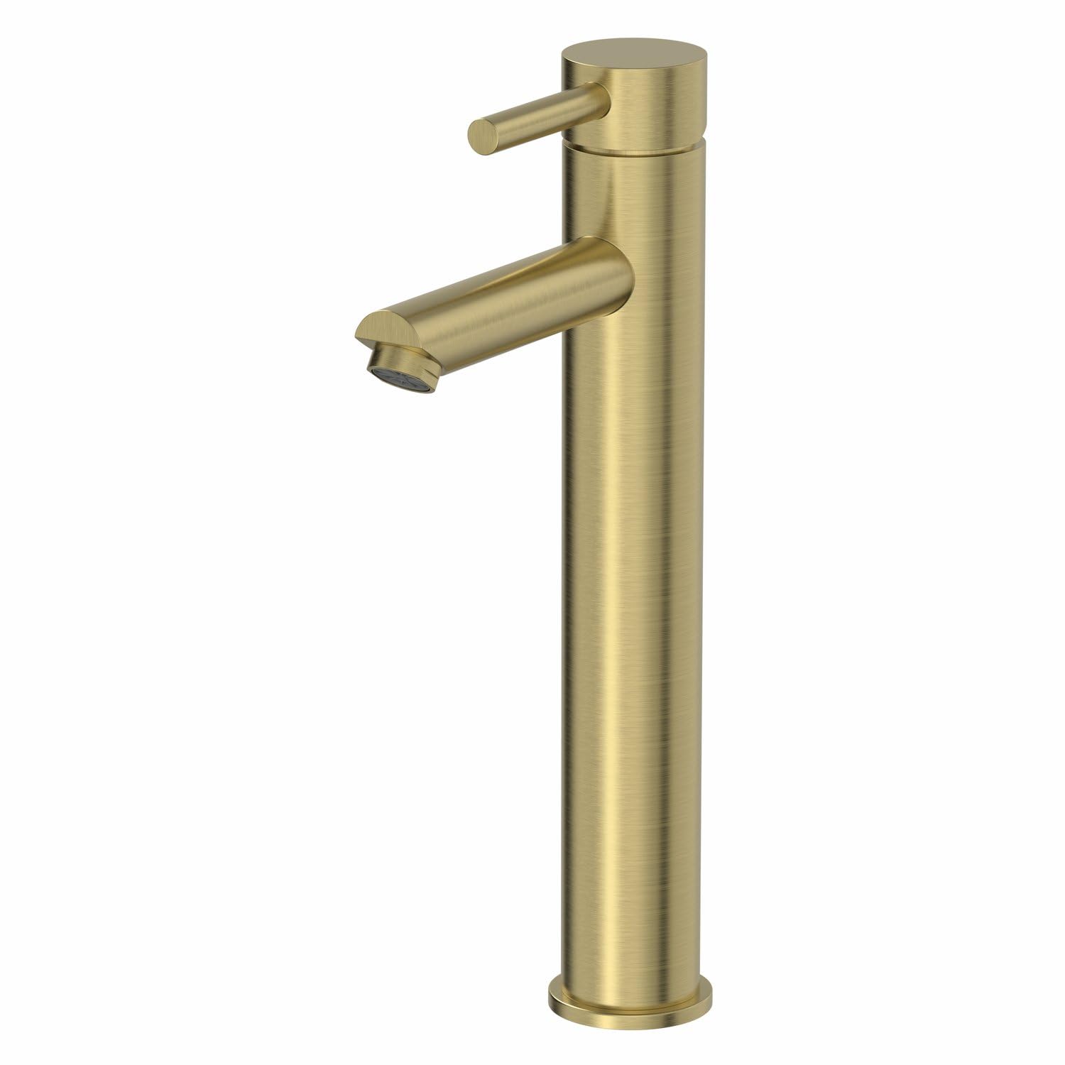 Architeckt® Malmo Bathroom High Rise Tall Basin Sink Mixer Tap for Countertop Modern Mono Round Single Lever Handle Faucet for Sinks, Brushed Brass