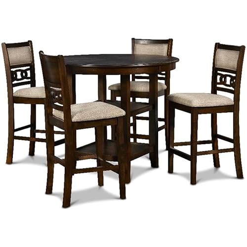 New Classic Furniture Gia 5-Piece Round Counter Height Set with 1 Dining Table and 4 Chairs, 42", Cherry
