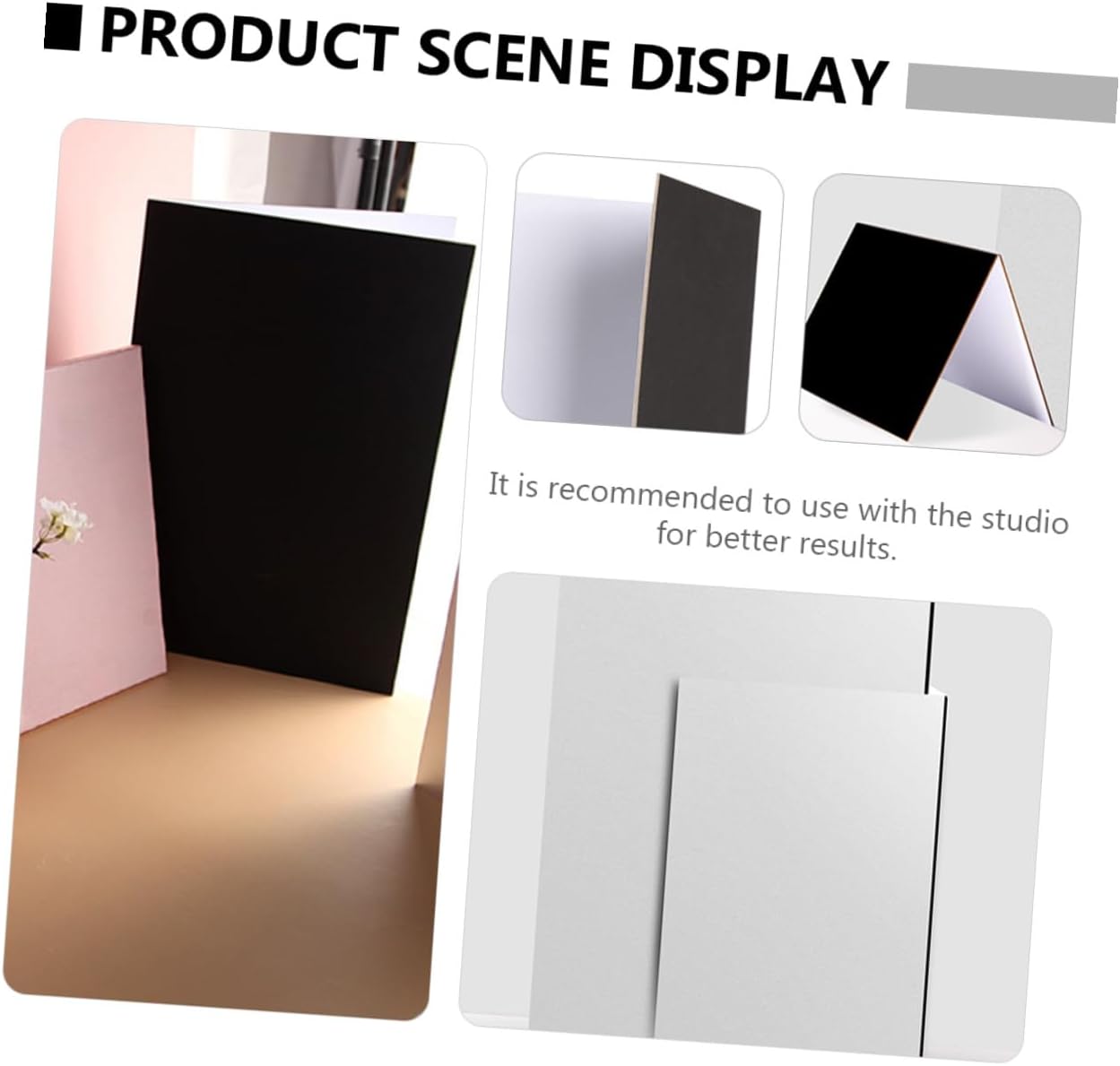 NOLITOY Folding Reflective Board Photography Backdrop Board with Silver Black White Surfaces, Portable Thickened Photo Background Reflector for Studio and Outdoor Lighting