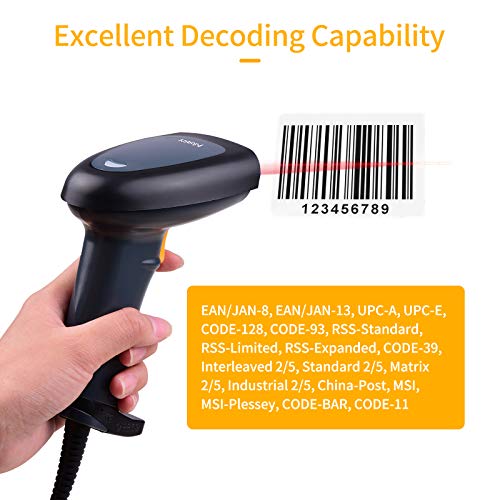 Handheld 1D Barcode Scanner USB Wired Bar Code Reader Manual Trigger/Auto Continuous Scanning Suppor