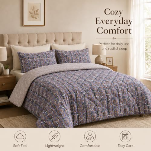 Image of Signature Reversible AC Comforter Set 350 GSM,Soft Microfibre King Size Quilt Blanket for Winter (Purple Rings, Double Bed)