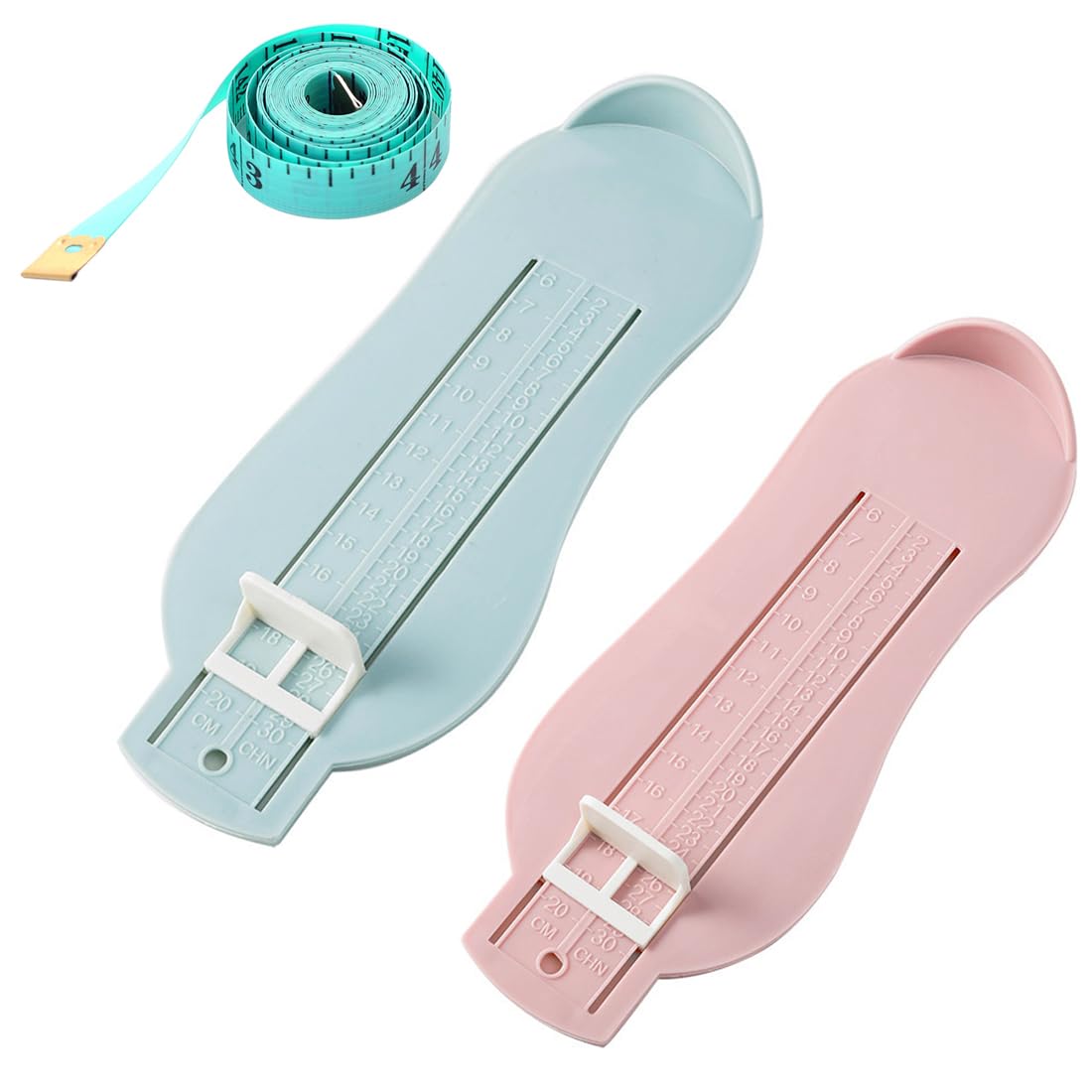 2 Pieces Baby Foot Gauge + 1 Soft Ruler, Foot Gauge Kids, Baby Foot Length Ruler Tool, Kids Ruler Measuring Tool, Shoe Size Measuring Ruler, Foot Gauge Set