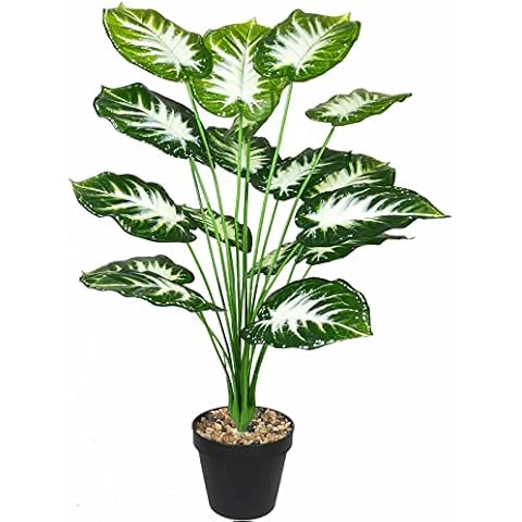 AIVORIUY Artificial Plants Indoor Fake Turtle Tree 75cm Tall in Plastic Pot with Green Leaves Faux Tropical Jungle Monstera Potted for Home House Outdoor Office Garden Decoration (White Green) Cover
