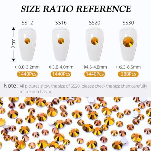 Image of Gold Flatback Rhinestones, Glass Rhinestones for Nail Art and Craft, Glue Fix, Loose Crystal Gemstones(Gold, SS16, 1440pcs, 3.8-4.0mm)