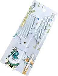 Conjunto com 2 Pentes Infantis – Cores Sortidas com Personagens – Pente Fino e Largo – Ideal para Bebês e Crianças (Azul Dinossauro)