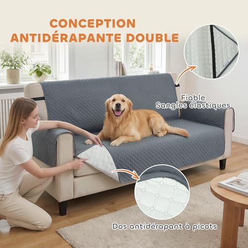 Housse de canapé 3 places imperméable et lavable pour chien et chat