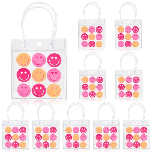 Whaline 10 Pcs Clear Holographic Small Gift Bags 7.9 x 7.9 x 4 Inch Iridescent Reusable Tote PVC Handbags Waterproof Gift Wrap Shopping Bags for Holiday Wedding Birthday Baby Shower Party Supplies