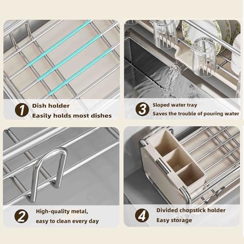 Abtropfgestell Geschirr Geschirrabtropfgestell Dish Rack Geschirrständer Abtropfhalter Abtropfgitter Geschirrablage Abtropfschale Abtropfständer Geschirrkorb Klein Besteckkorb (Gray,43x17x17cm)