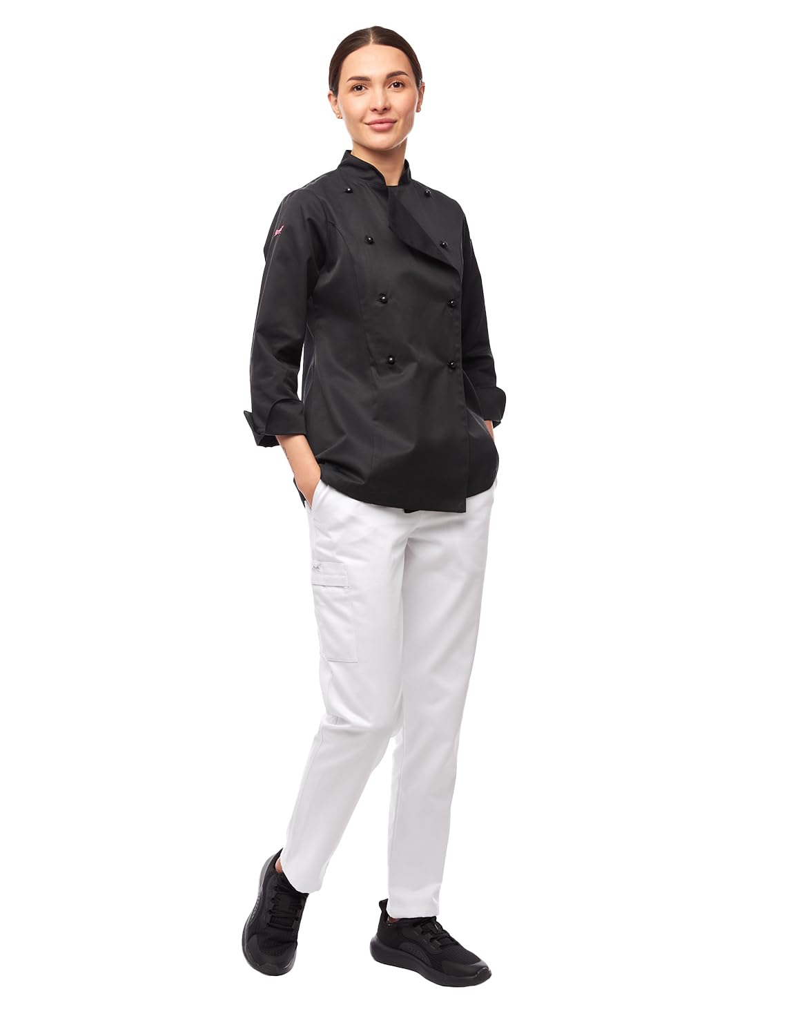 strongAnt Damen Kochjacke Langarm inkl. Kugelknöpfe aus easyClean Baumwolle. Kochuniform, Bäckerjacke -. Farbe: Schwarz