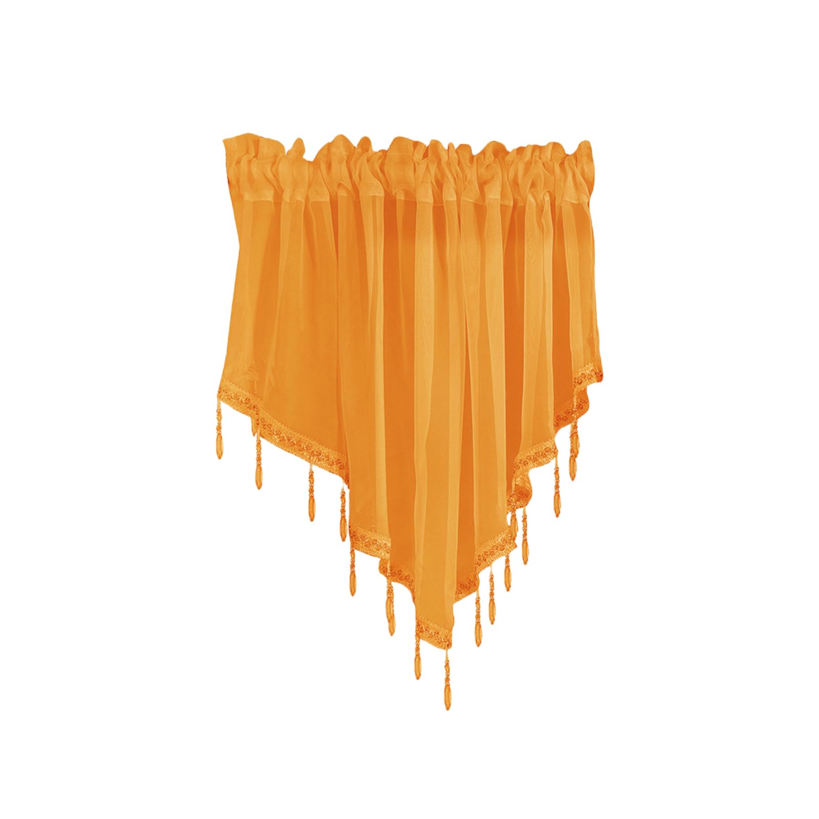 WUMUZAI 1Pcs Yellow Sheer Valance Curtains 51.2 x 23.6 Inch, Beaded Swag Valances for Windows Living Room Kitchen Bedroom Bathroom, Short Top Farmhouse Valance Curtains with Rod Pocket Tassel Voile
